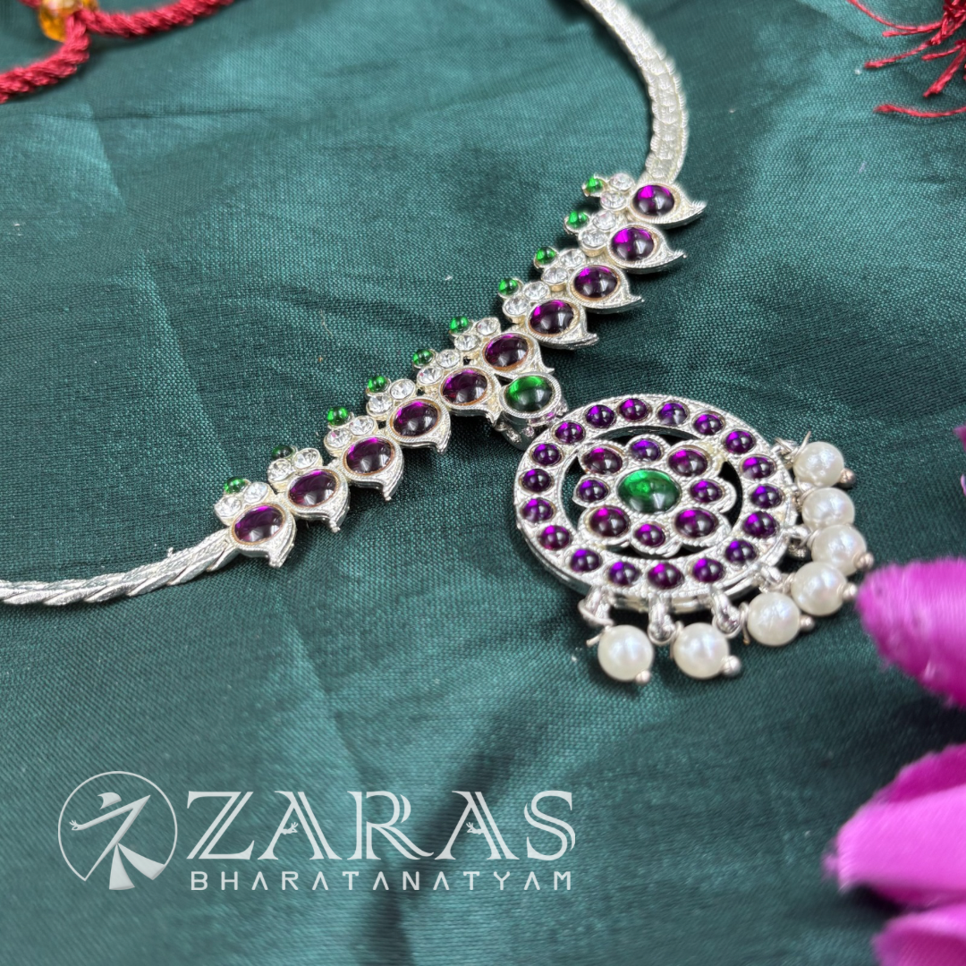 Bharatanatyam Dance Silver Jewellery - S Manga Necklace PG Kemp Stone image 2