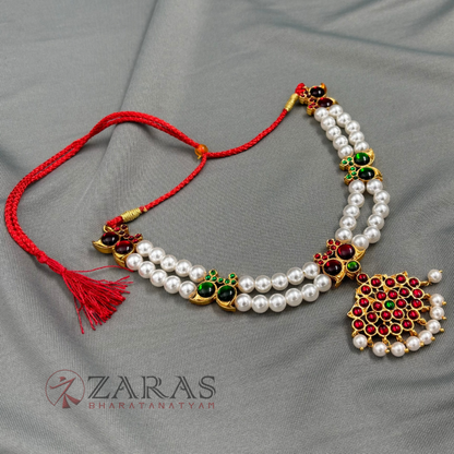 Bharatanatyam Dance Jewellery - Necklace 2L White Pearl Pendent Kemp image 1