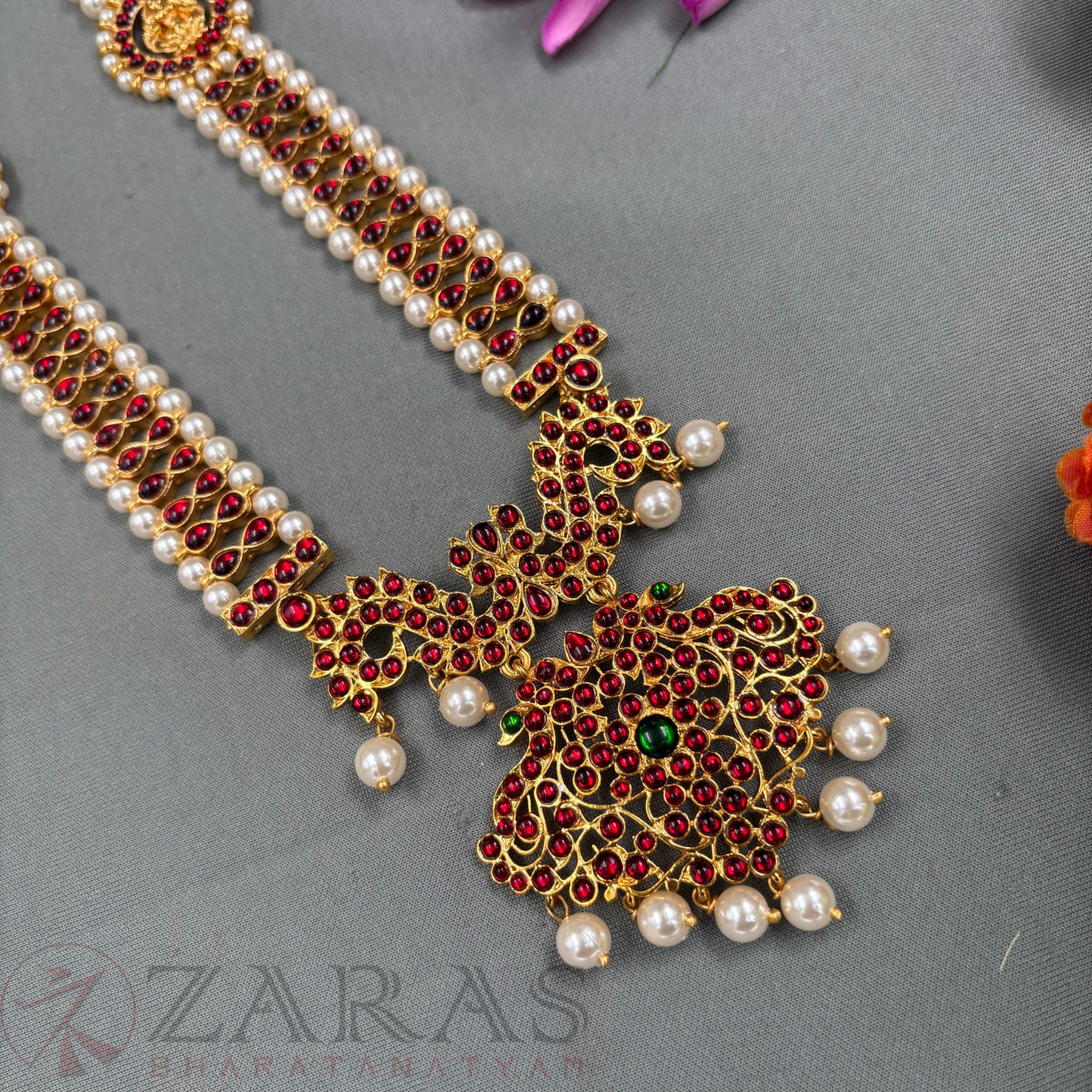 Bharatanatyam Dance Jewellery Haaram - Lakshmi RG Kemp Maalai / Long Beads image 2