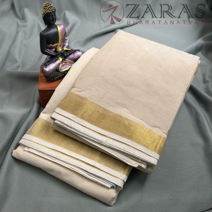 Bharatanatyam Dance Practice Saree - Sandal with Gold Plain Border image 1