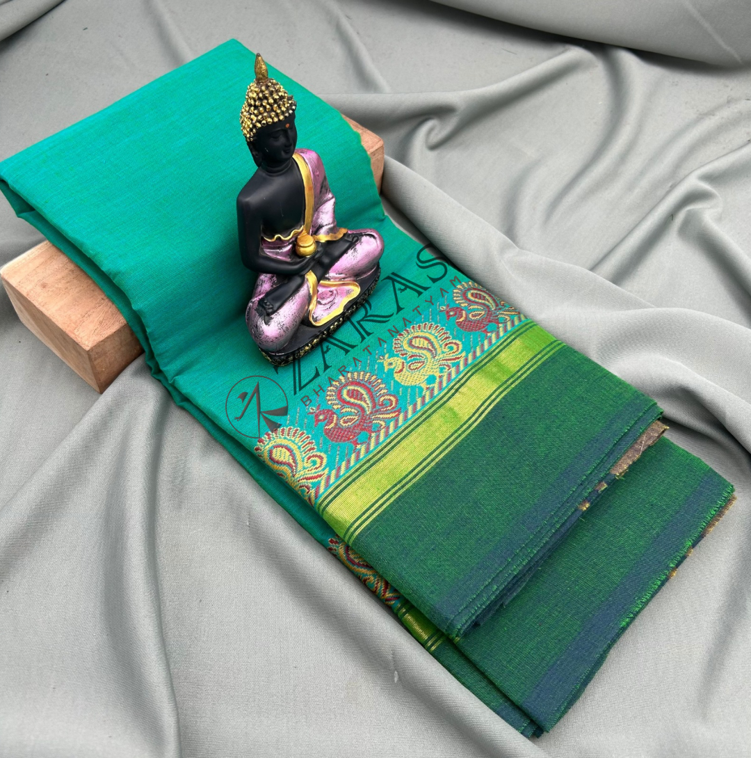 Bharatanatyam Dance Practice Saree - Sea Green with Green Small Peacock Border image 0