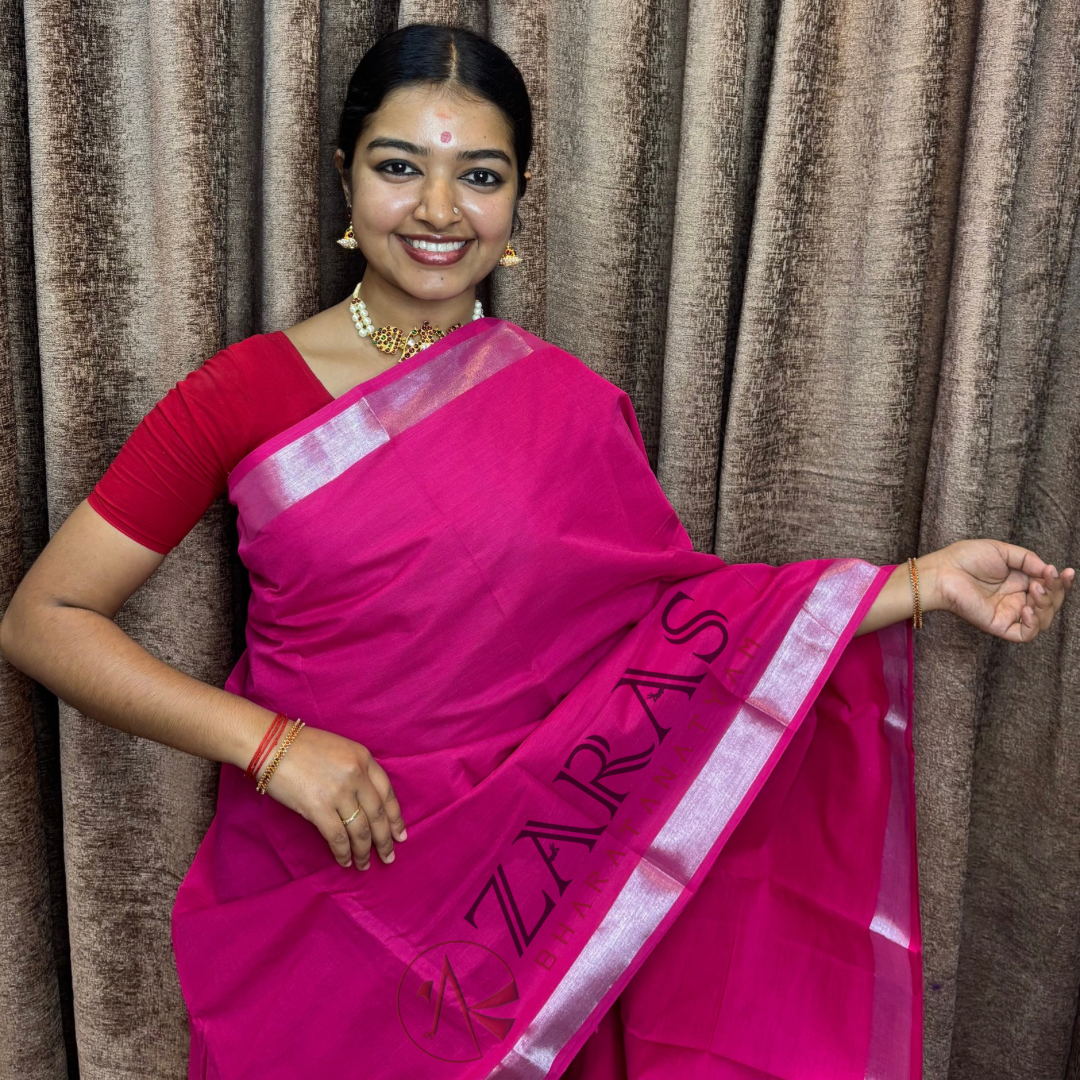 Bharatanatyam Dance Practice Saree - Pink with Silver Plain Border image 0