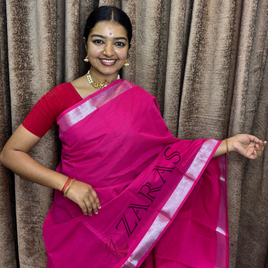 Bharatanatyam Dance Practice Saree - Pink with Silver Plain Border image 0