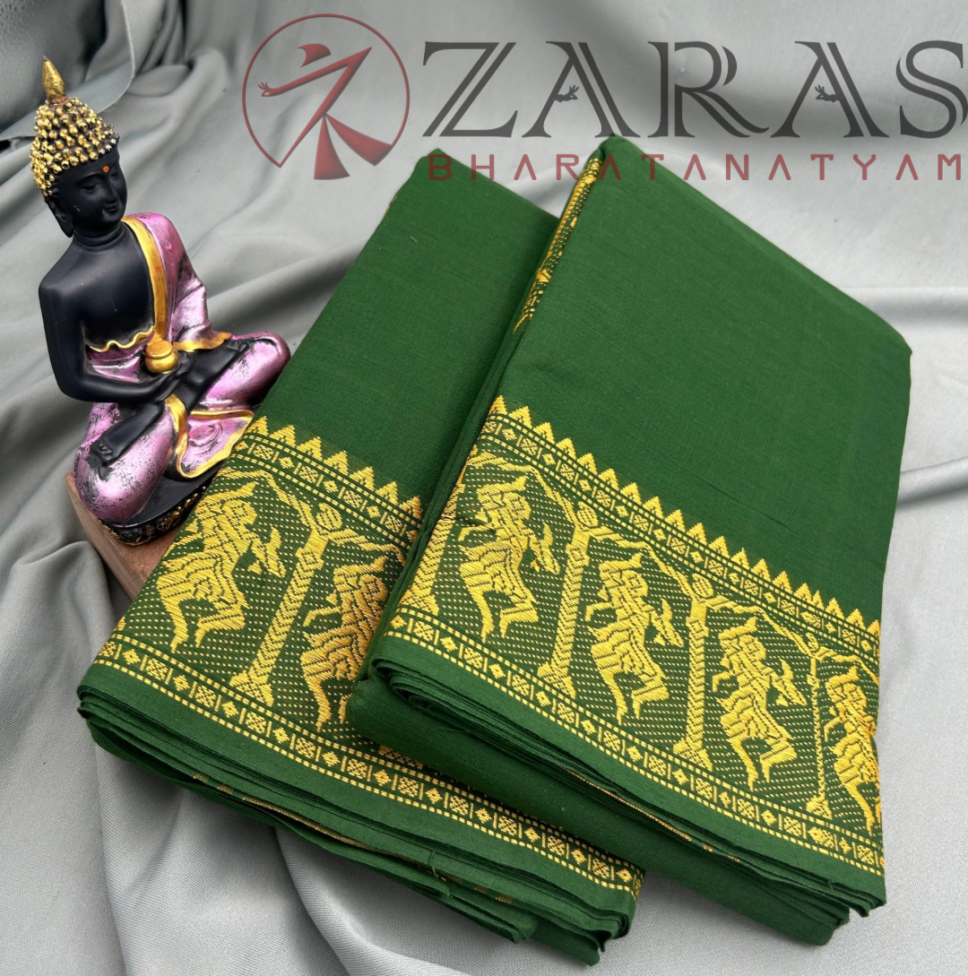 Bharatanatyam Dance Practice Saree - D Green with Gold Doll Border image 1