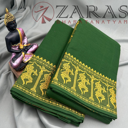 Bharatanatyam Dance Practice Saree - D Green with Gold Doll Border image 1