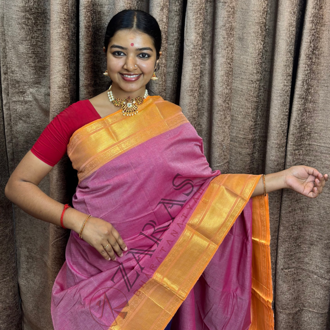 Bharatanatyam Dance Practice Saree - Pink Gold Double Coin image 0