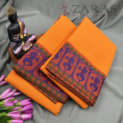 Bharatanatyam Dance Practice Saree - M Yellow with Blue Doll Border image 1