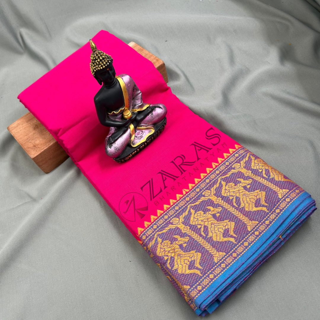 Bharatanatyam Dance Practice Saree - Pink with L Blue Doll Border image 0