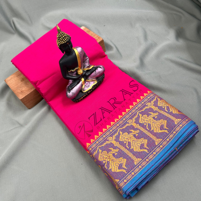 Bharatanatyam Dance Practice Saree - Pink with L Blue Doll Border image 0