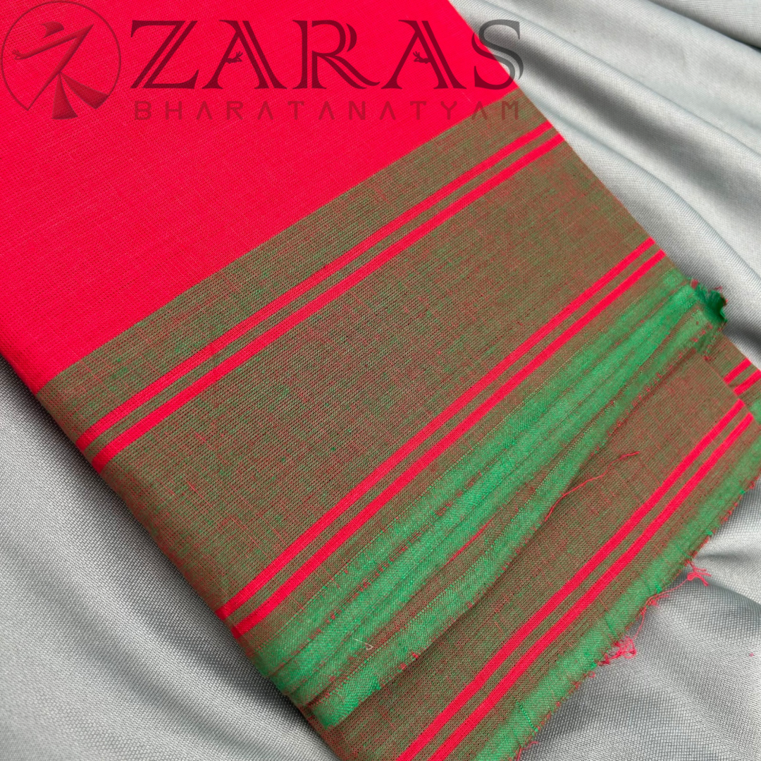 Bharatanatyam Dance Practice Saree - Red Green Plain Border image 1