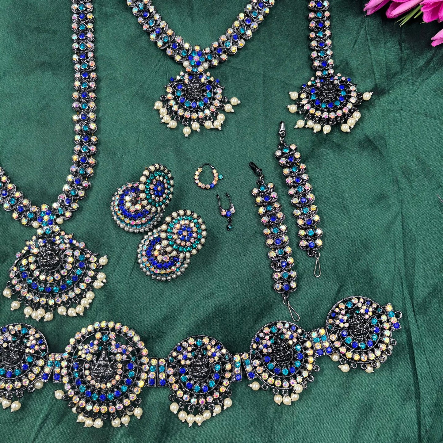 Bharatanatyam Dance Jewellery Full set - D Manga Design WB Stone image 2
