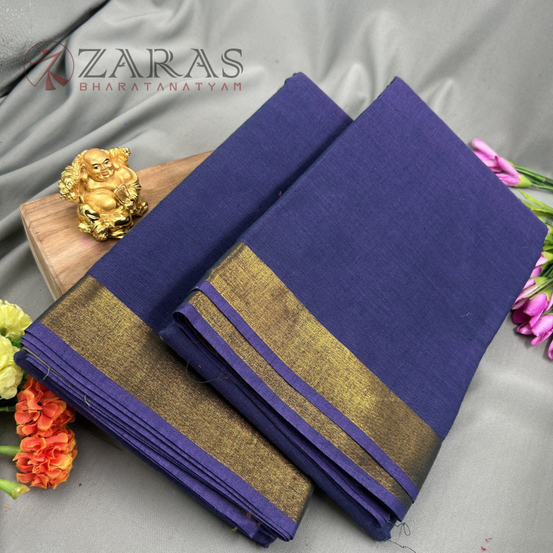 Bharatanatyam Dance Practice Saree - Blue with Gold Plain Border image 1
