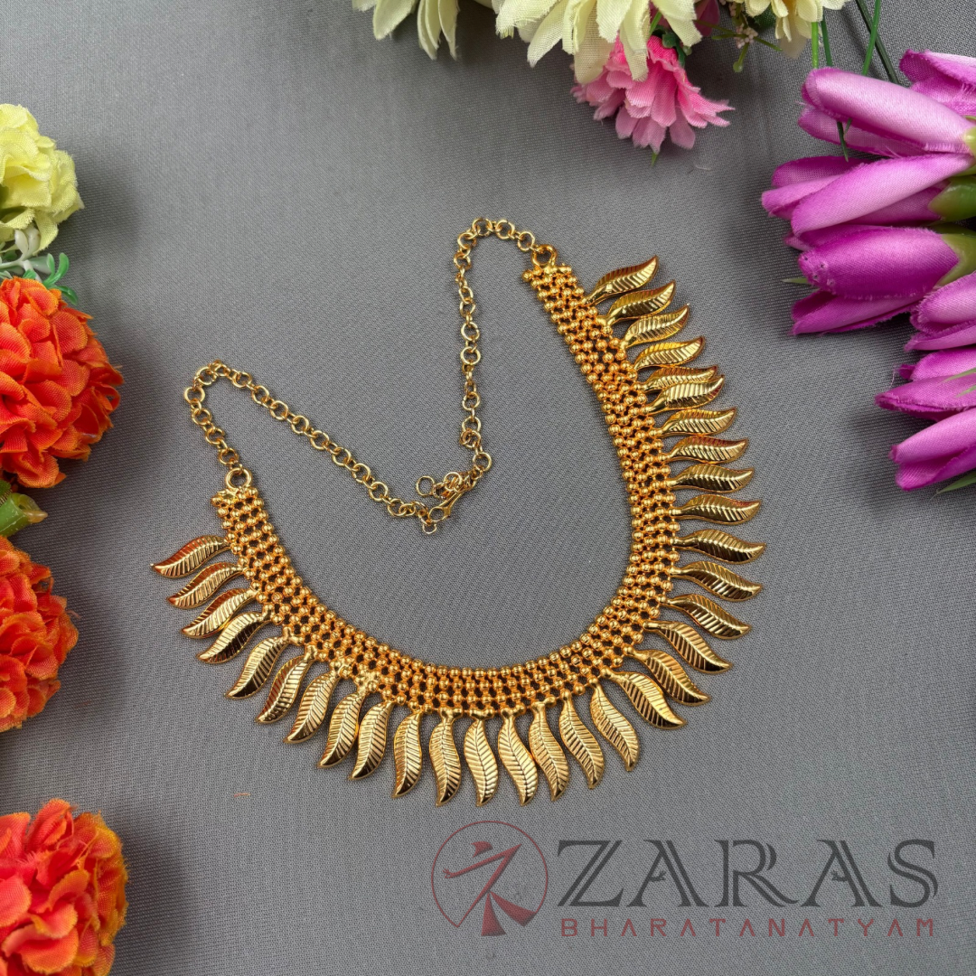 Bharatanatyam Dance Jewellery Necklace - Leaf Gold Beads image 0