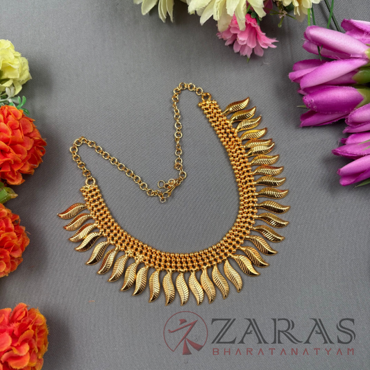 Bharatanatyam Dance Jewellery Necklace - Leaf Gold Beads image 0