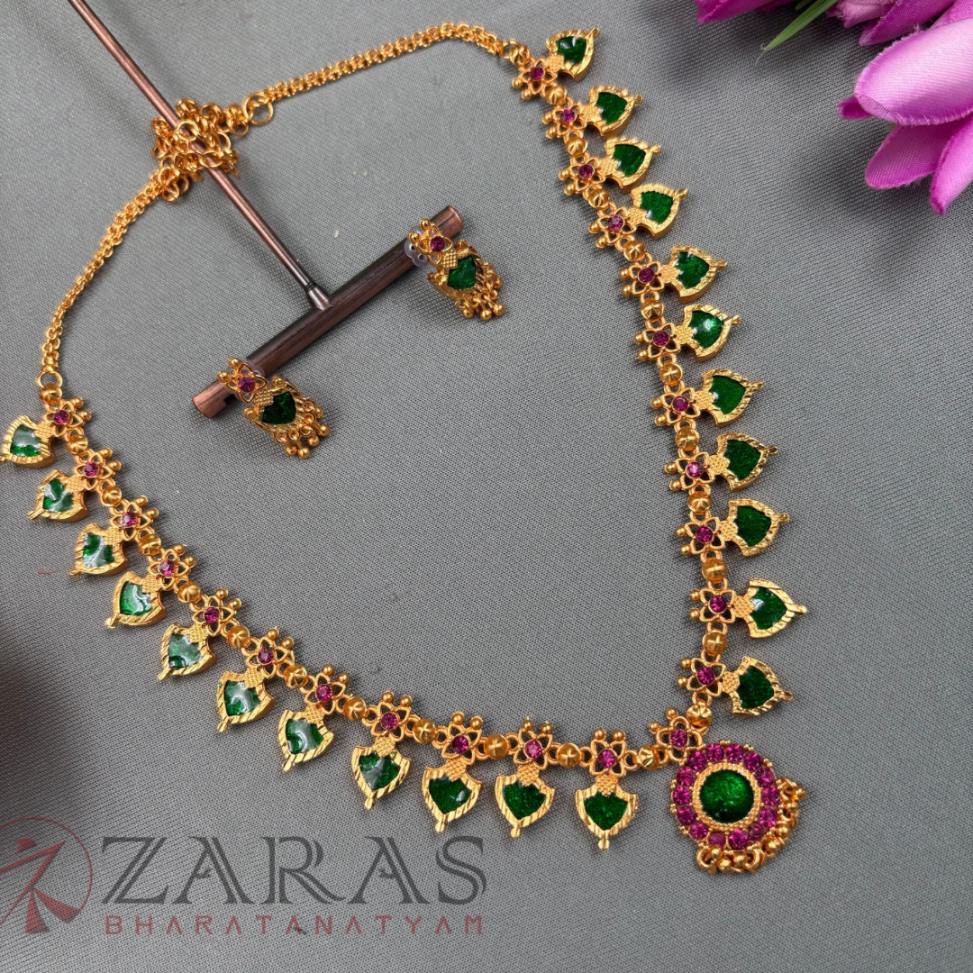 Bharatanatyam Dance Jewellery Haaram - Flower V Enamal Maalai / Stort Haaram with Kammal image 0