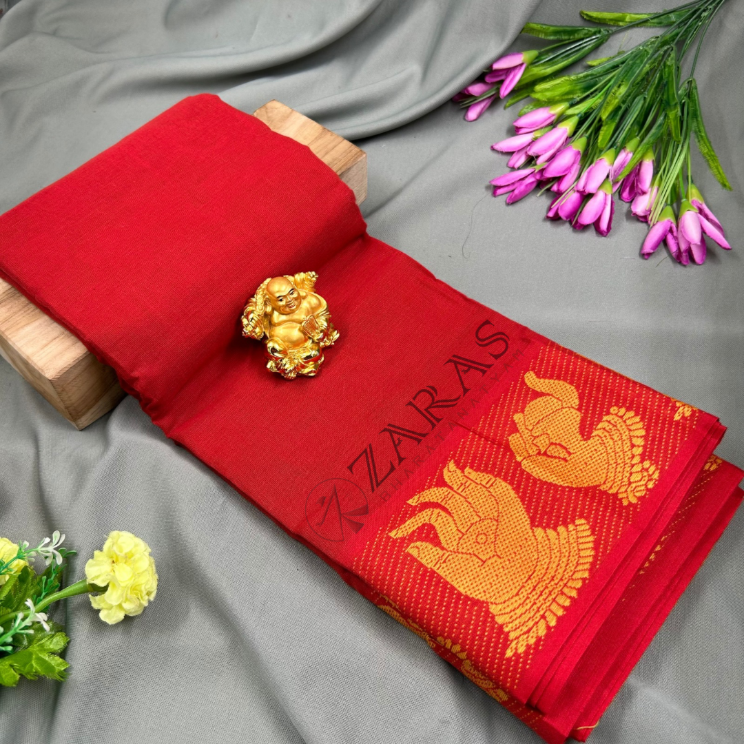 Bharatanatyam Dance Practice Saree - Red with Gold Mudra Border image 0