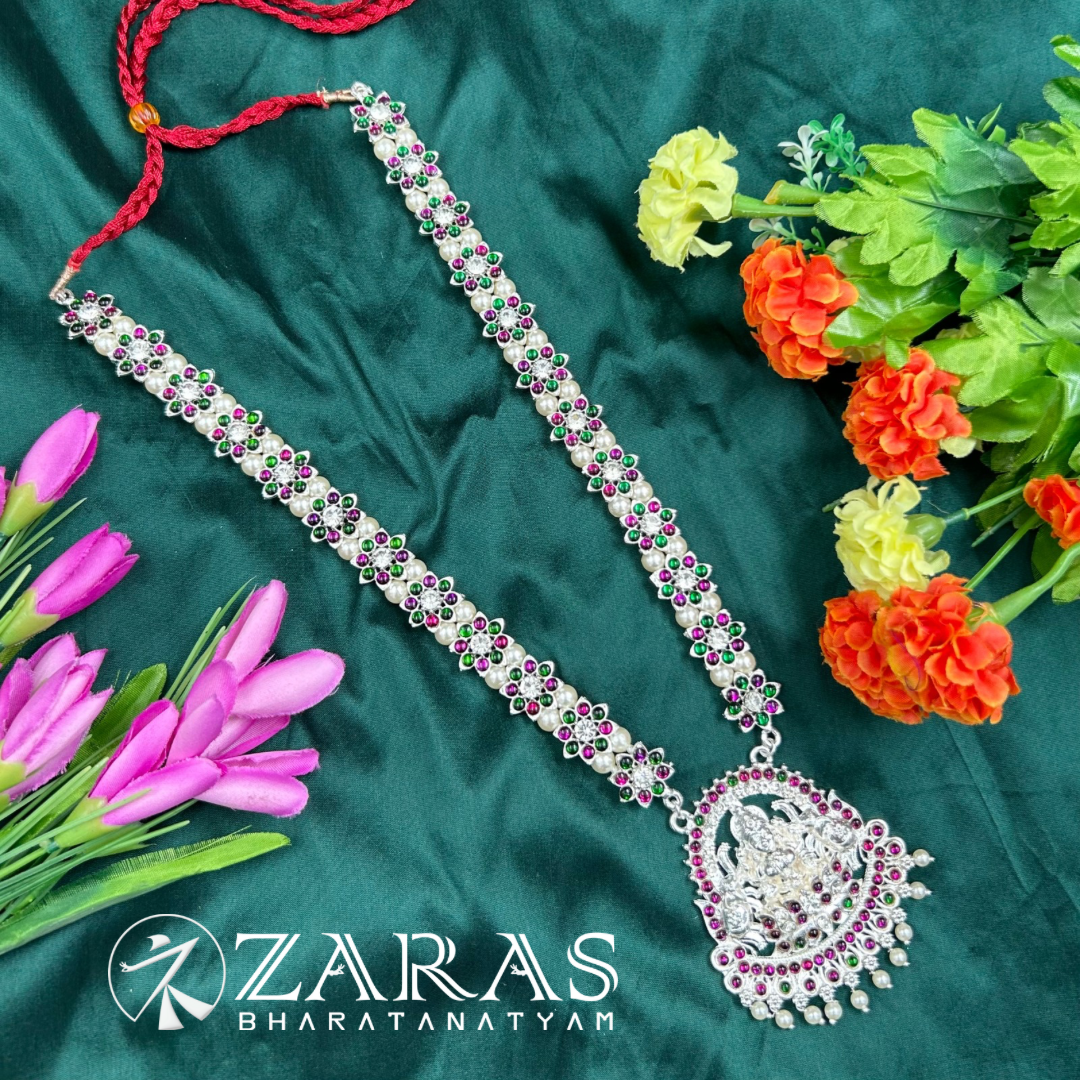 Bharatanatyam Dance Silver Jewellery - Flower & Lakshmi PG Kemp CS Haaram Beads image 0