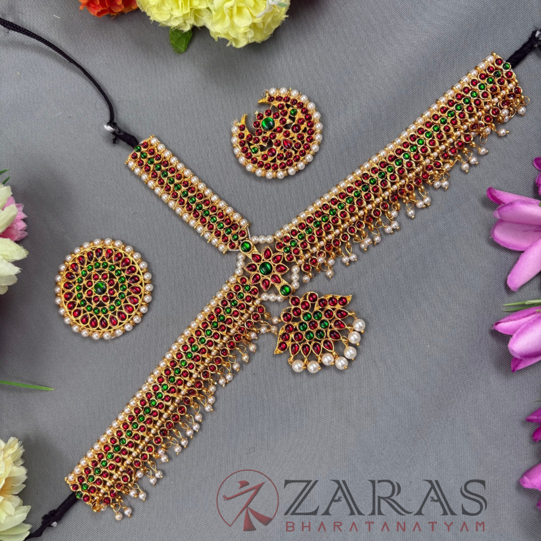Bharatanatyam Dance Jewellery - Headset S Flower RG Kemp Beads CS image 0