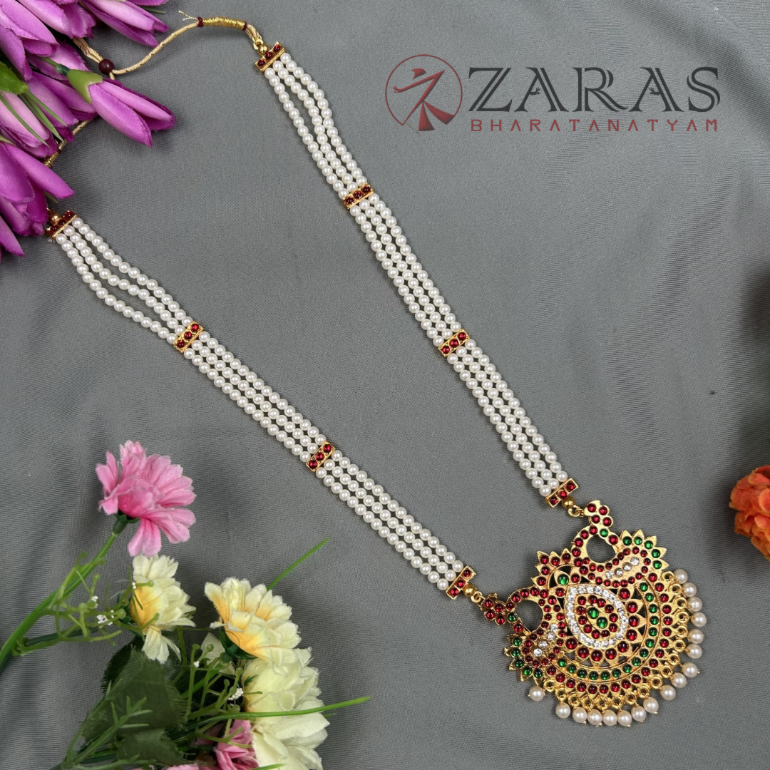 Bharatanatyam Dance Jewellery - Haaram 3L Beads & Pecock RG Kemp CS image 0