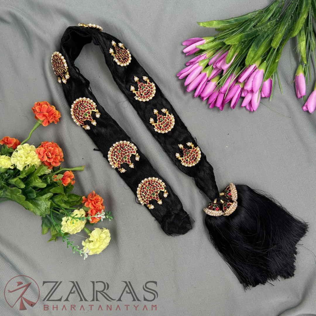 Bharatanatyam Dance Jewellery - Kemp Jada Set Flower with Hair Kunjalam image 0