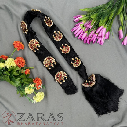 Bharatanatyam Dance Jewellery - Kemp Jada Set Flower with Hair Kunjalam image 0