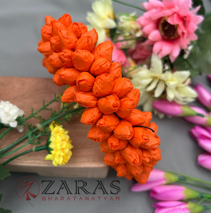 Bharatanatyam Dance Paper Flower - Full Orange Individual Muttu Paper Flower (5 Line) image 1