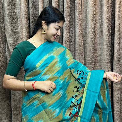 Bharatanatyam Dance Practice Saree - Green Beige Mixed Ikkat Saree image 0
