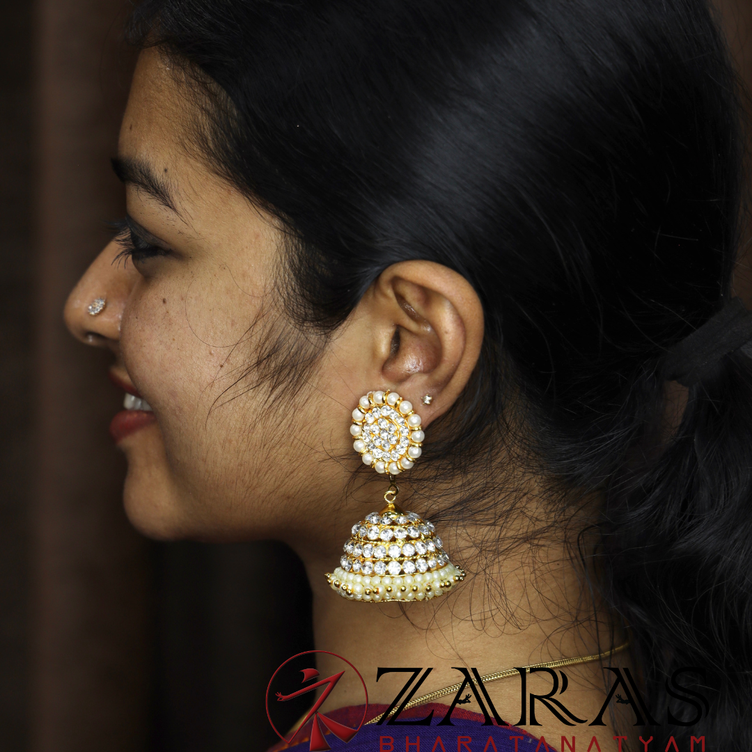 Bharatanatyam Dance Jewellery - Jimiki with Kammal 4L White Stone image 1