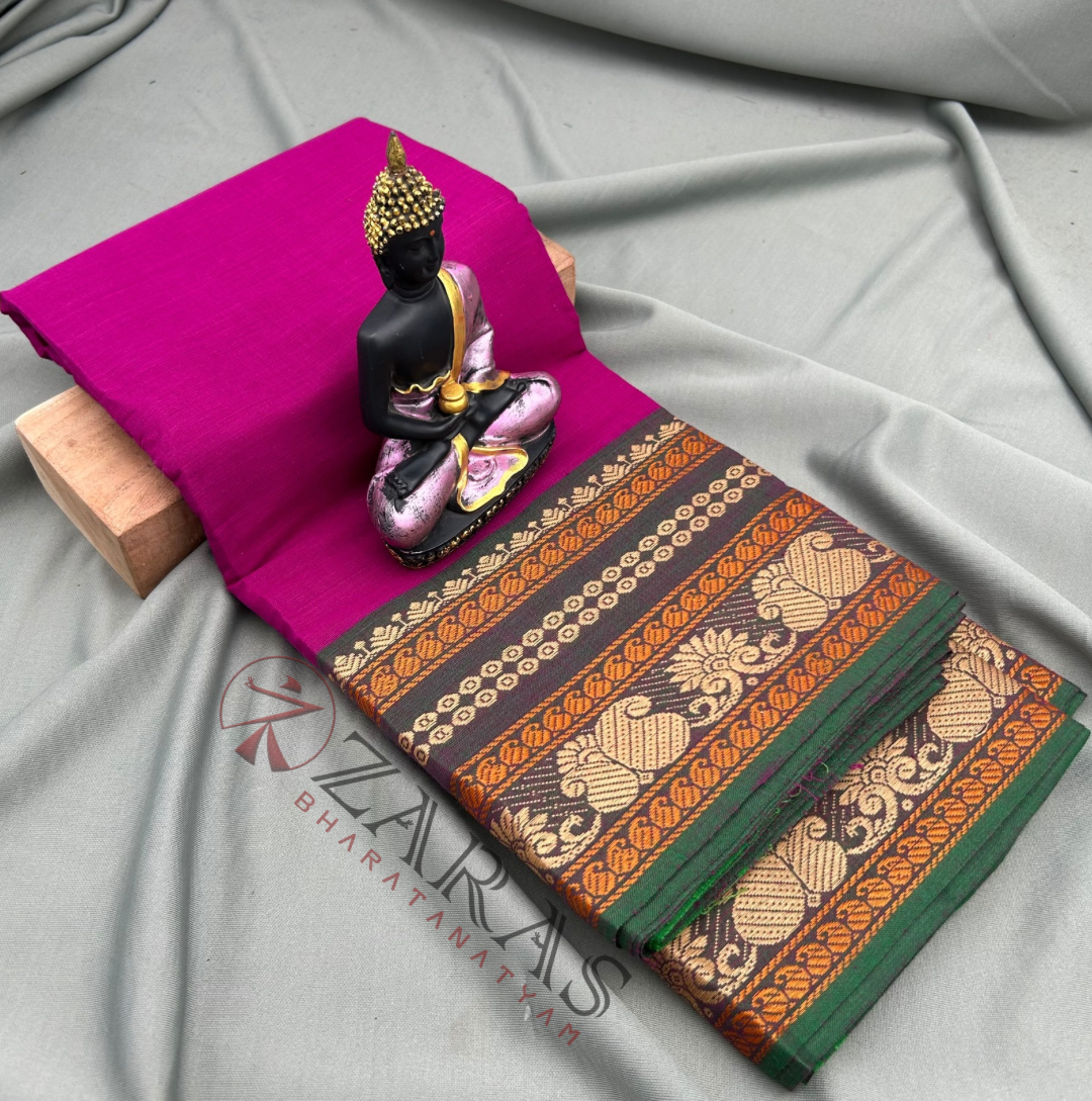 Bharatanatyam Dance Practice Saree - Purple with Green Manga Border (6 mtr) image 0