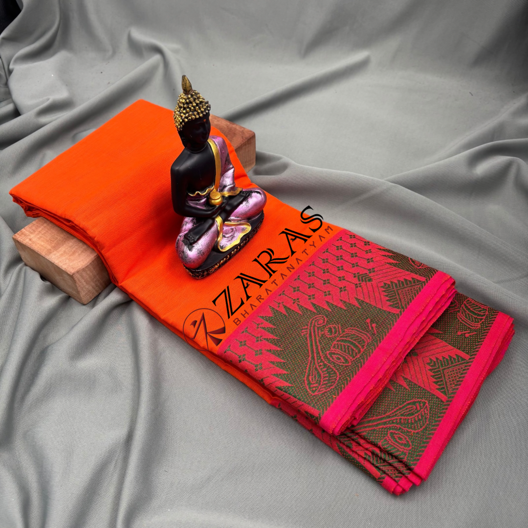 Bharatanatyam Dance Practice Saree - Orange Green Veena Border image 1