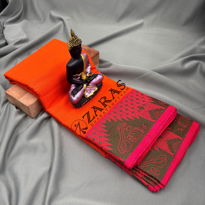 Bharatanatyam Dance Practice Saree - Orange Green Veena Border image 1