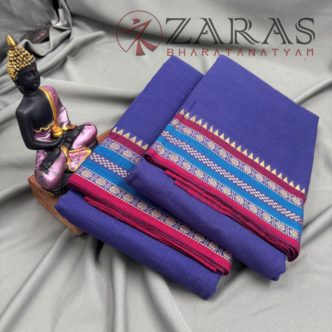 Bharatanatyam Dance Practice Saree - Dark Blue with Red Double Coin Border image 2
