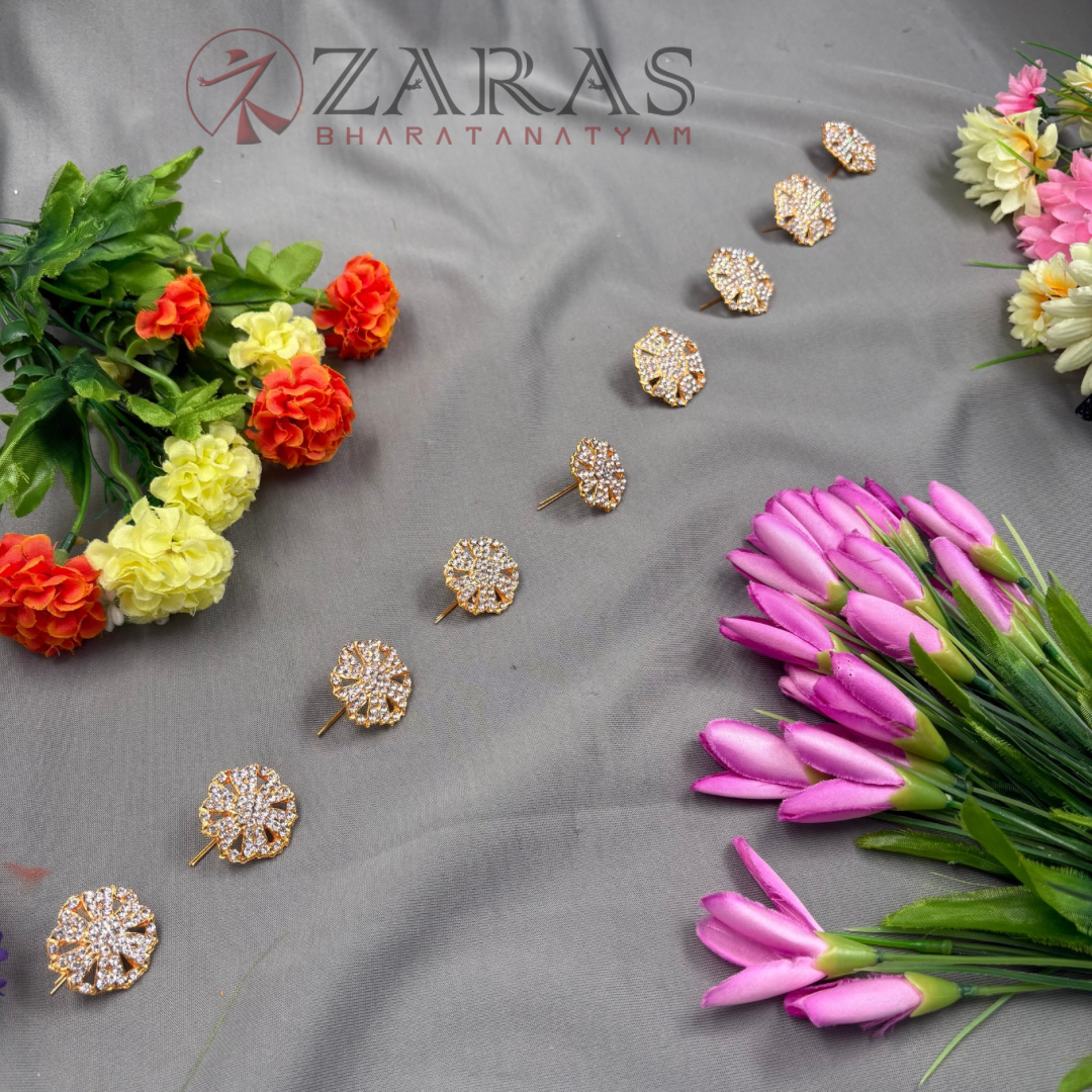 Bharatanatyam Dance Jewellery - Jada Billa Flower Design White Stone (Set of 9 Pcs) image 1
