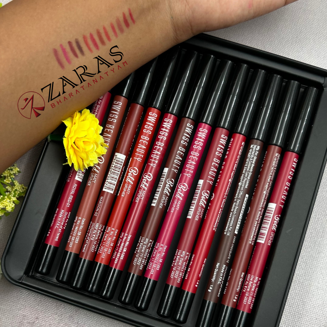 Bharatanatyam Dance Makeup Products - Bold Matte Lipliner Set of 12 Pcs (Swiss Beauty) image 0