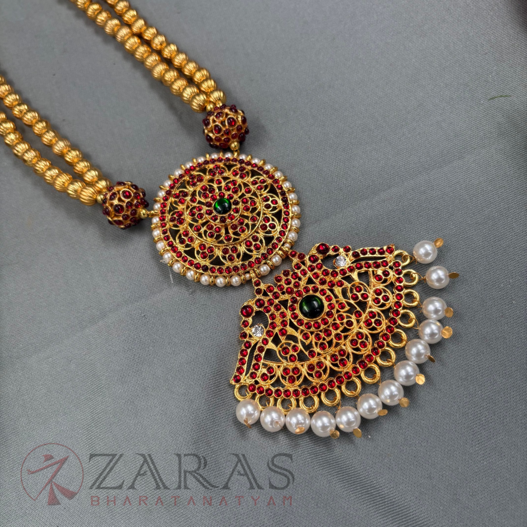 Bharatanatyam Dance Jewellery Haaram - 2 L Balls Gold RG Kemp Maalai / Long Beads image 2