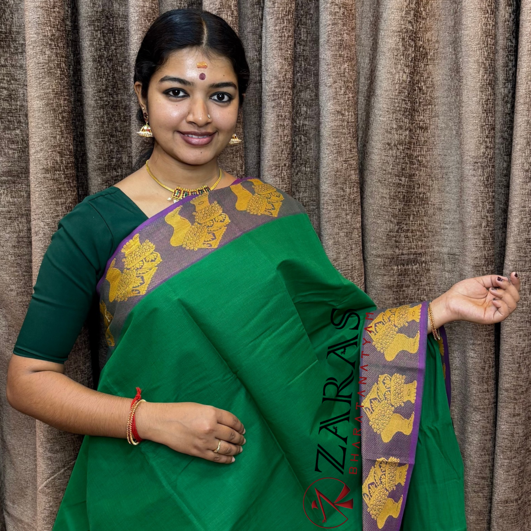 Bharatanatyam Dance Practice Saree - Dark Green V Mus Salangai Border image 0
