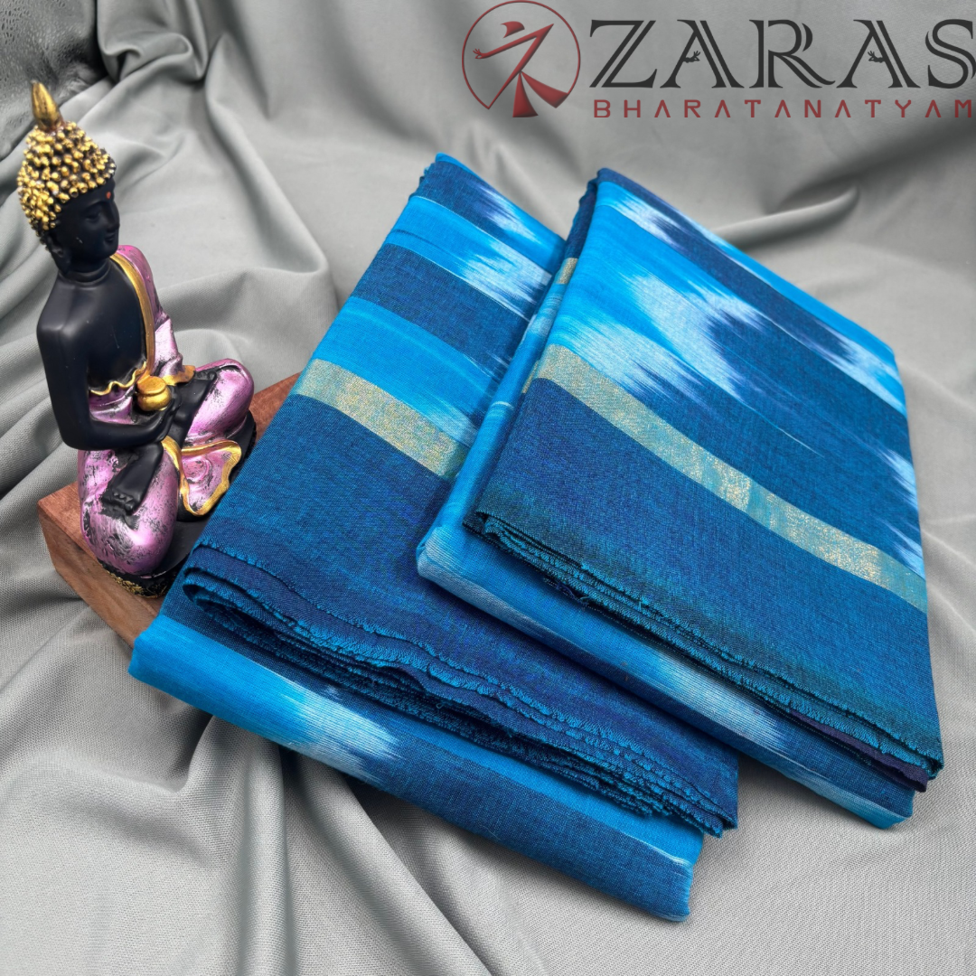 Bharatanatyam Dance Practice Saree - Blue L Blue Mixed Ikkat Saree image 2