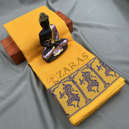 Bharatanatyam Dance Practice Saree - Yellow with Blue doll Border image 0