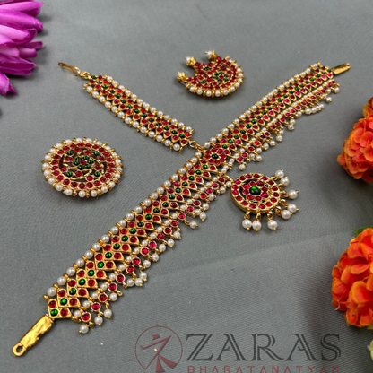 Bharatanatyam Dance Jewellery - Headset Round V PG Kemp Beads CS image 1