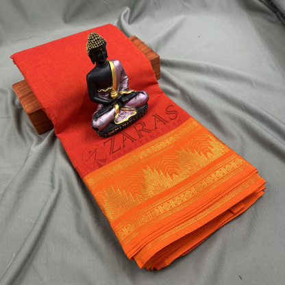 Bharatanatyam Dance Practice Saree - D Orange with L Orange Temple Border (6 mtr) image 0