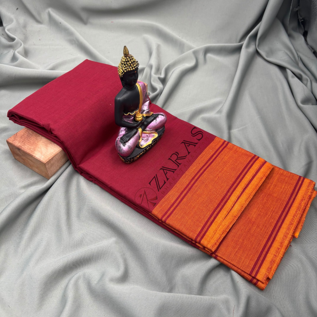Bharatanatyam Dance Practice Saree - Maroon With Mus Orange Plain Border image 1