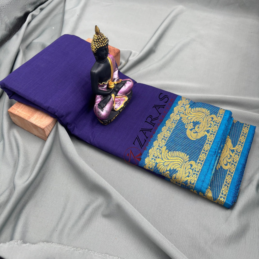 Bharatanatyam Dance Practice Saree - Dark Blue with Blue Peacock Border image 1
