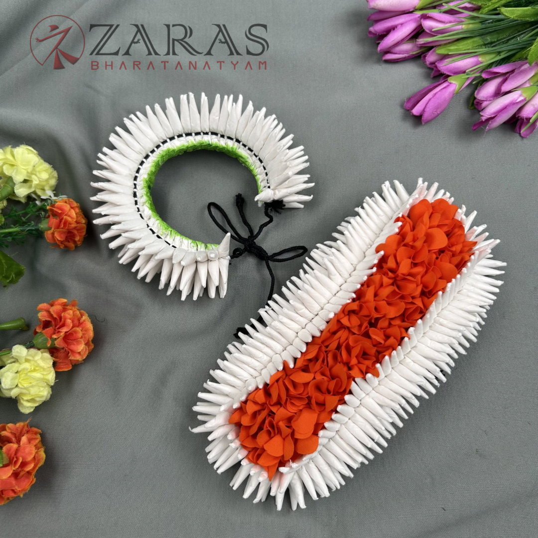 Bharatanatyam Dance Paper Flower - Paper White & Orange Sharp Set With Ring SPL image 0