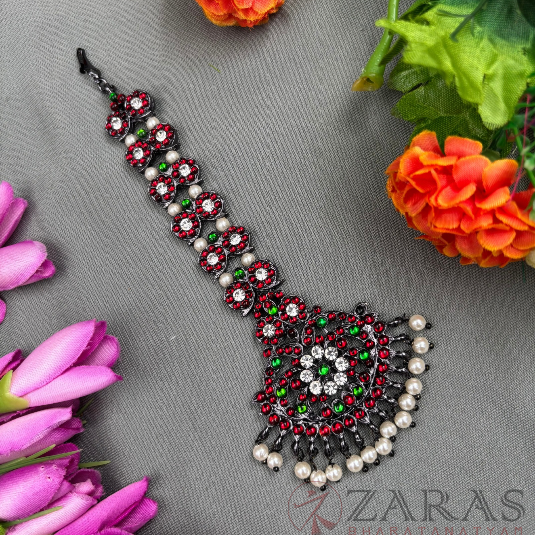 Bharatanatyam Dance Jewellery Black - Flower Manga Netti Chutti RG Kemp CS image 0