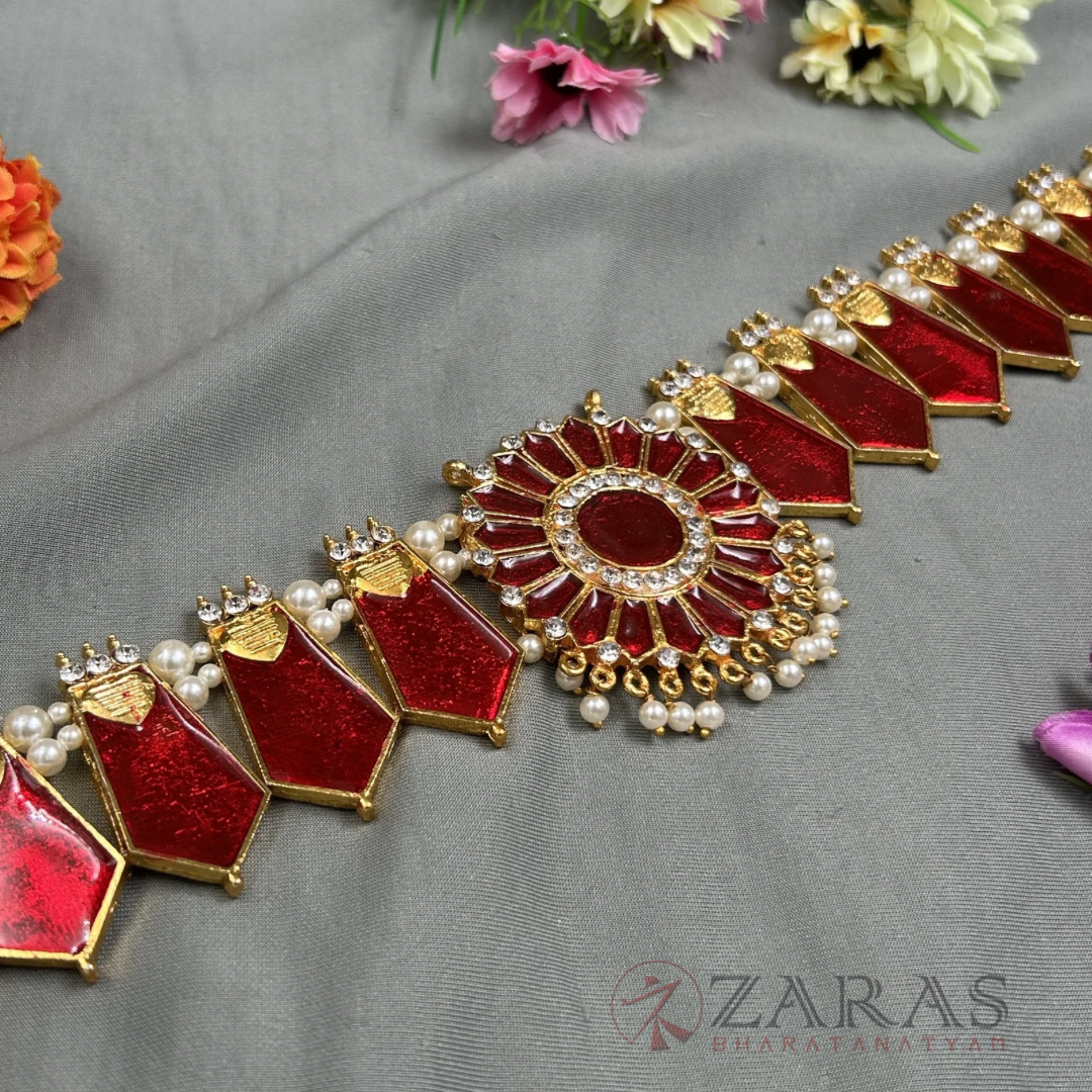 Bharatanatyam Dance Jewellery - Enamel Round CS Hip Belt Kemp (Ottiyanam) image 2