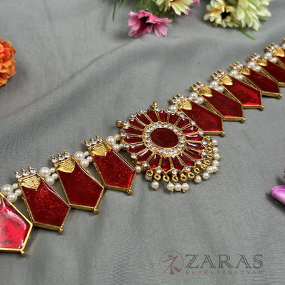 Bharatanatyam Dance Jewellery - Enamel Round CS Hip Belt Kemp (Ottiyanam) image 2