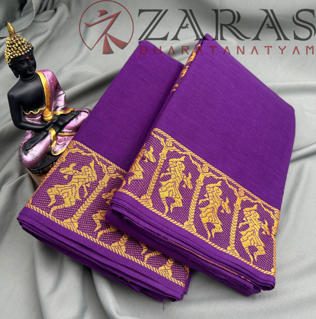 Bharatanatyam Dance Practice Saree - D Purple with Gold Doll Border image 1