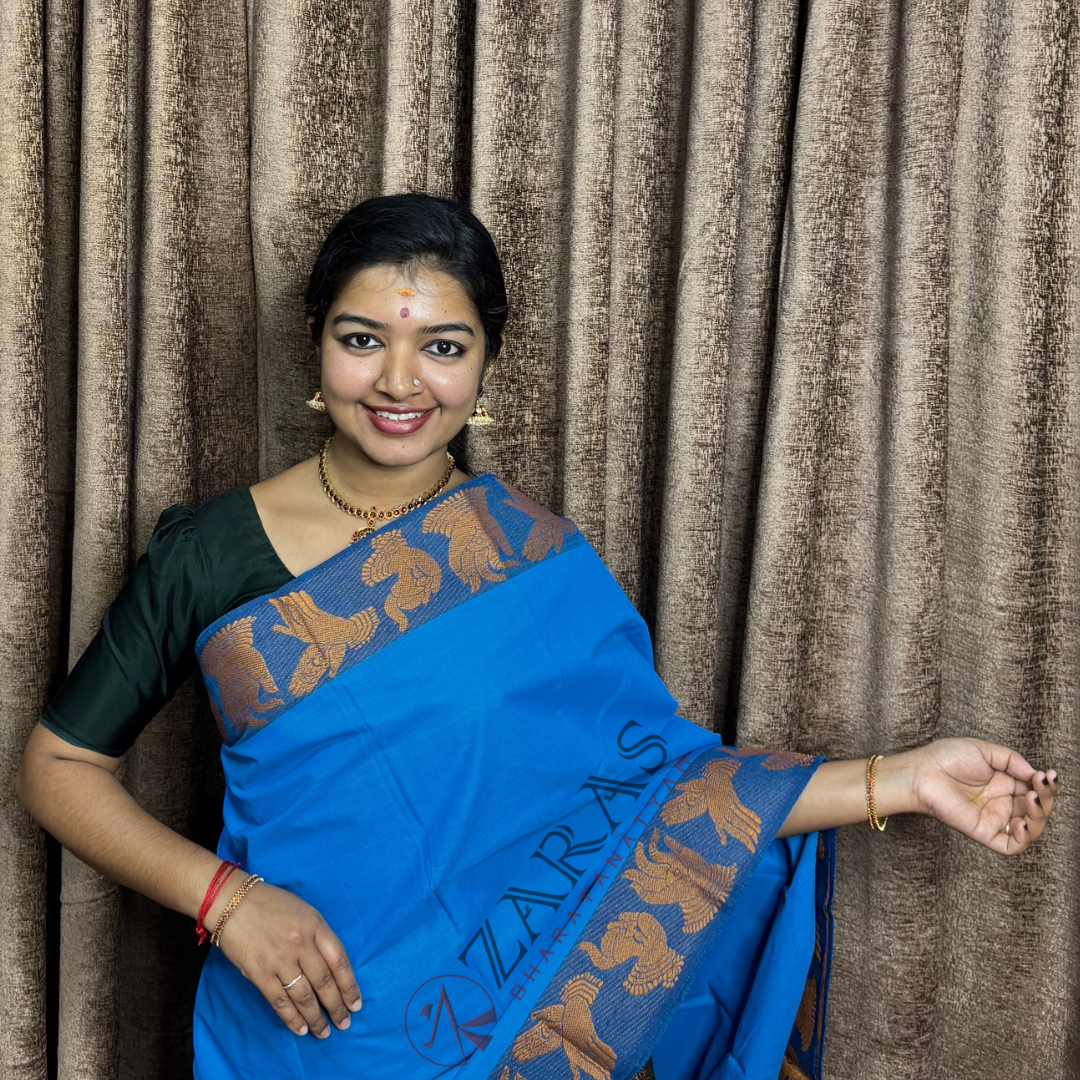 Bharatanatyam Dance Practice Saree - L Blue with Mus Mudra Border image 0