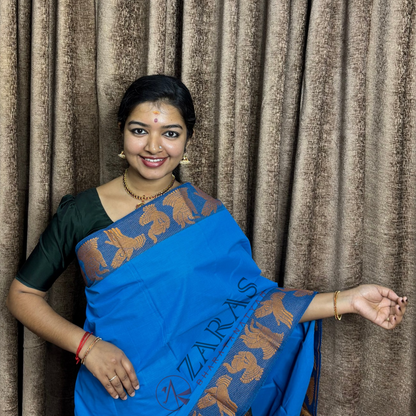 Bharatanatyam Dance Practice Saree - L Blue with Mus Mudra Border image 0