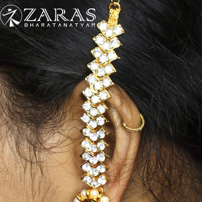 Bharatanatyam Dance Jewellery - Full White Stone Maatal V Type image 0